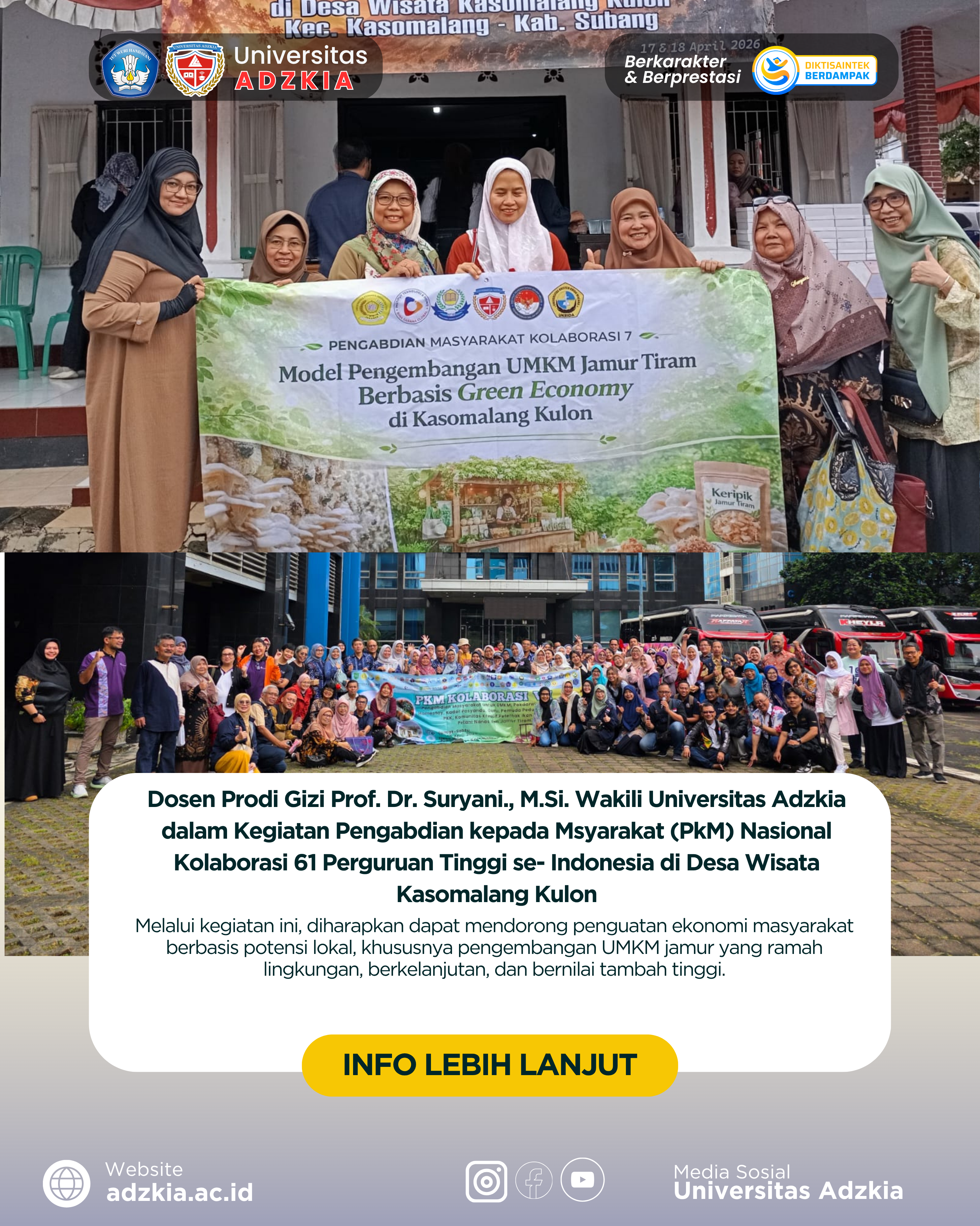 Dosen Program Studi Gizi Universitas Adzkia, Prof. Dr. Suryani, M.Si., turut berpartisipasi dalam kegiatan Pengabdian kepada Masyarakat (PkM) Nasional